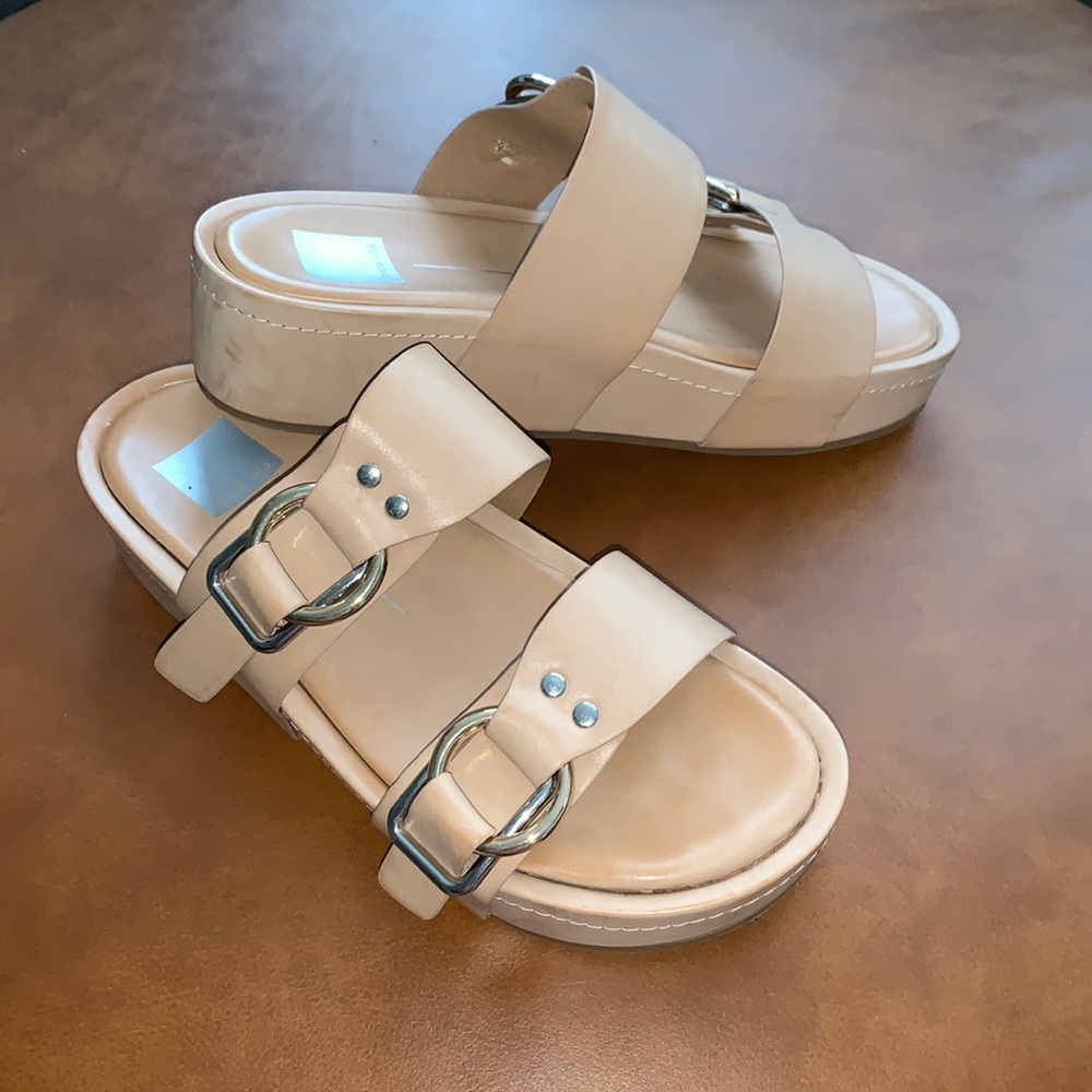 Tan Leather Platform Slide Sandals